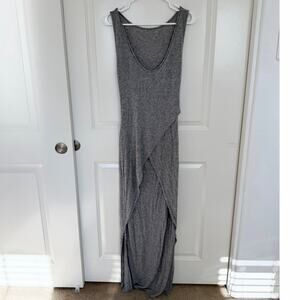 Lot78 Modal Cashmere Lightweight Scoop Back Layered Maxi Dress Gray Large